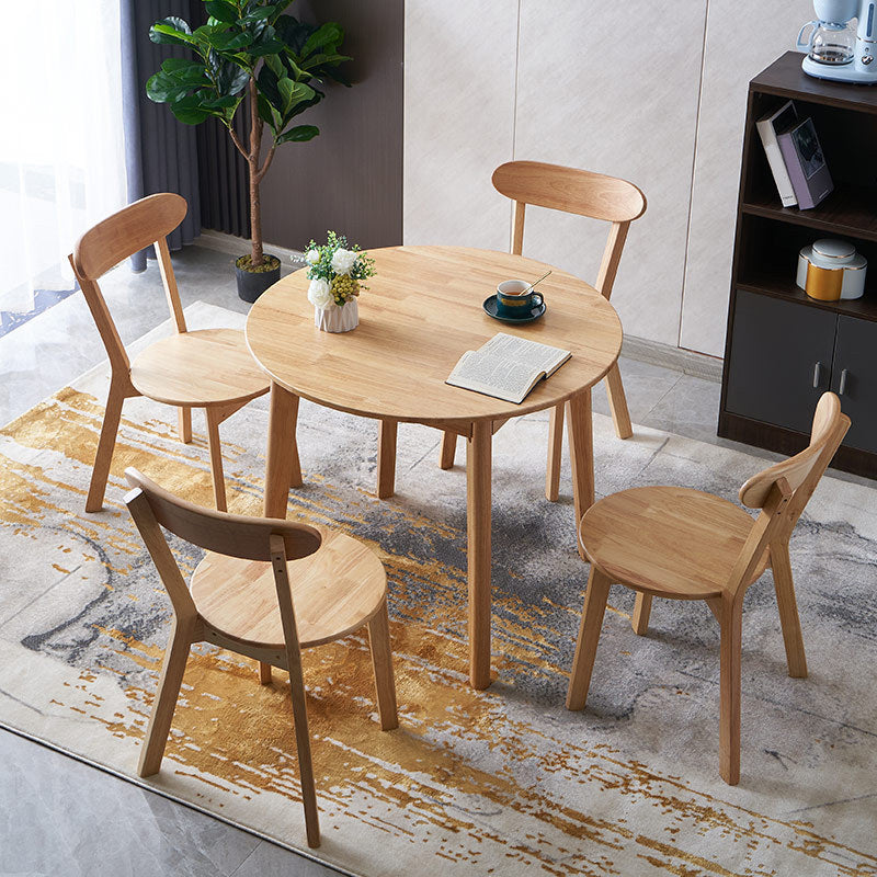 Solid Wood Top Dining Table Round Contemporary Table with 4 Legs Natural 31.5"L x 31.5"W x 29.5"H Clearhalo 'Dining Tables & Seating' 'Dining Tables' 'dining_table' 'Furniture' 'furniture_dining_table' 'Kitchen & Dining Furniture' 'kitchen' 'kitchen_dining_table' 4954333