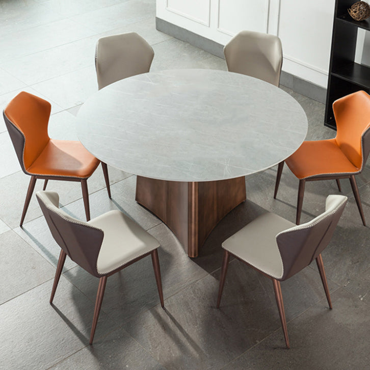 Stone Glam Round Dining Table Matte Finish Pedestal Table for Kitchen White 47.2"L x 47.2"W x 29.5"H Without Chairs Clearhalo 'Dining Tables & Seating' 'Dining Tables' 'dining_table' 'furn' 'furn_dining_table' 'Furniture' 'furniture_dining_table' 'Kitchen & Dining Furniture' 'kitchen' 'kitchen_dining_table' 4954346