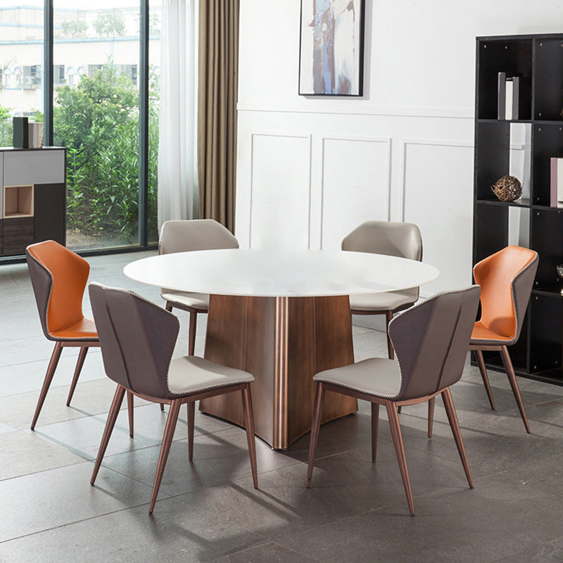 Stone Glam Round Dining Table Matte Finish Pedestal Table for Kitchen White 51.2"L x 51.2"W x 29.5"H Without Chairs Clearhalo 'Dining Tables & Seating' 'Dining Tables' 'dining_table' 'furn' 'furn_dining_table' 'Furniture' 'furniture_dining_table' 'Kitchen & Dining Furniture' 'kitchen' 'kitchen_dining_table' 4954347