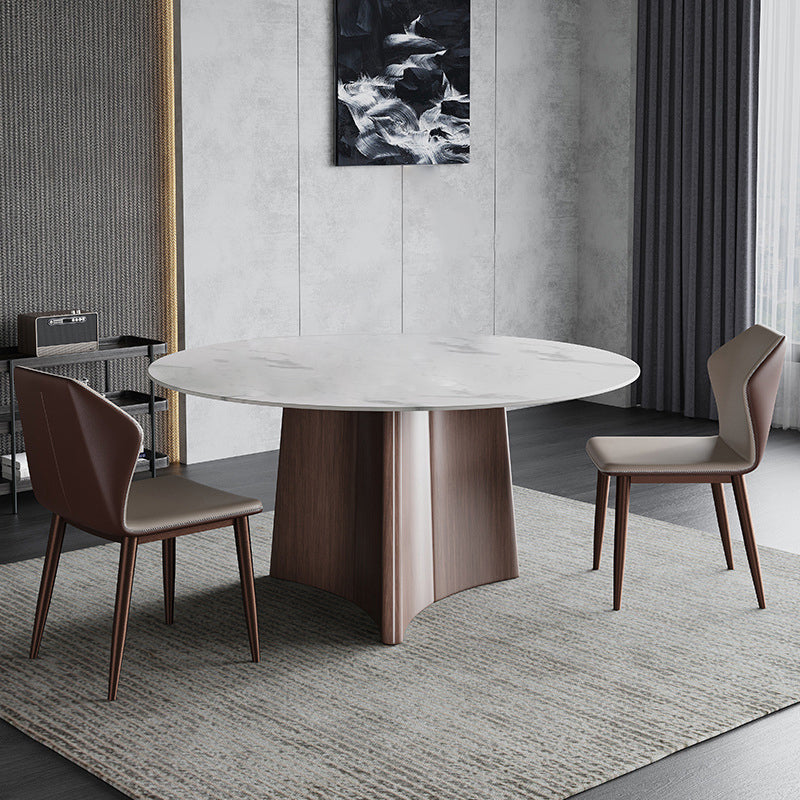 Stone Glam Round Dining Table Matte Finish Pedestal Table for Kitchen White 59.1"L x 59.1"W x 29.5"H Without Chairs Clearhalo 'Dining Tables & Seating' 'Dining Tables' 'dining_table' 'furn' 'furn_dining_table' 'Furniture' 'furniture_dining_table' 'Kitchen & Dining Furniture' 'kitchen' 'kitchen_dining_table' 4954348