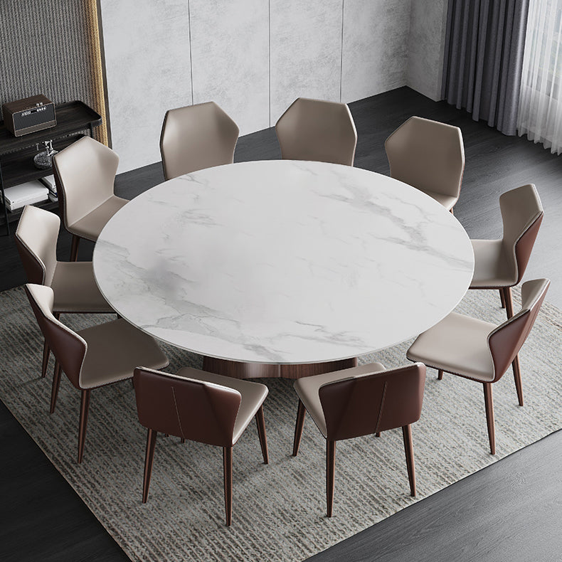 Stone Glam Round Dining Table Matte Finish Pedestal Table for Kitchen White 53.1"L x 53.1"W x 29.5"H Without Chairs Clearhalo 'Dining Tables & Seating' 'Dining Tables' 'dining_table' 'furn' 'furn_dining_table' 'Furniture' 'furniture_dining_table' 'Kitchen & Dining Furniture' 'kitchen' 'kitchen_dining_table' 4954349
