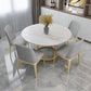 White Stone Top Dining Table Contemporary Dining Table with Pedestal Base Gold 47.2"L x 47.2"W x 29.5"H Without Chairs Clearhalo 'Dining Tables & Seating' 'Dining Tables' 'dining_table' 'furn' 'furn_dining_table' 'Furniture' 'furniture_dining_table' 'Kitchen & Dining Furniture' 'kitchen' 'kitchen_dining_table' 4954360