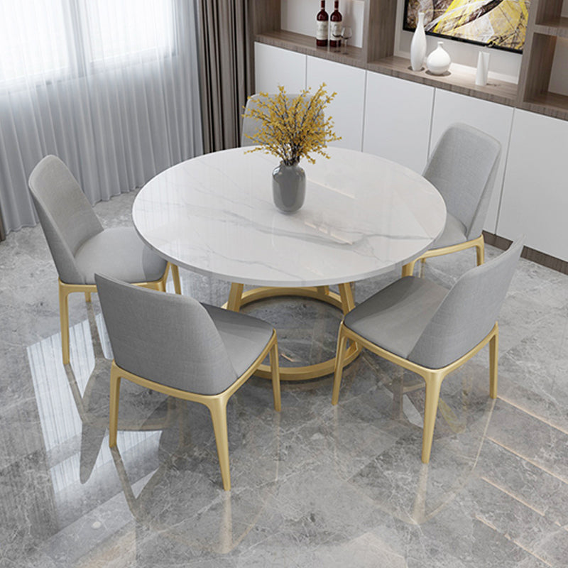 White Stone Top Dining Table Contemporary Dining Table with Pedestal Base Gold 47.2"L x 47.2"W x 29.5"H Without Chairs Clearhalo 'Dining Tables & Seating' 'Dining Tables' 'dining_table' 'furn' 'furn_dining_table' 'Furniture' 'furniture_dining_table' 'Kitchen & Dining Furniture' 'kitchen' 'kitchen_dining_table' 4954360