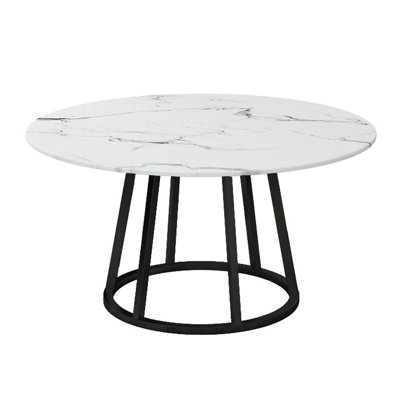 White Stone Top Dining Table Contemporary Dining Table with Pedestal Base Black Without Chairs Clearhalo 'Dining Tables & Seating' 'Dining Tables' 'dining_table' 'furn' 'furn_dining_table' 'Furniture' 'furniture_dining_table' 'Kitchen & Dining Furniture' 'kitchen' 'kitchen_dining_table' 4954362
