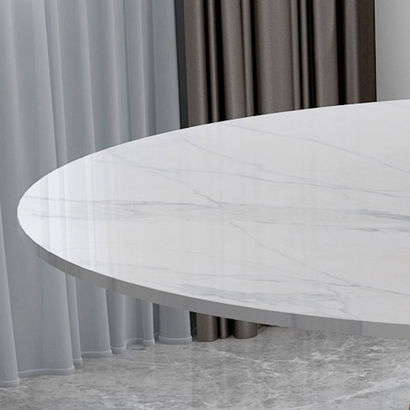 White Stone Top Dining Table Contemporary Dining Table with Pedestal Base Clearhalo 'Dining Tables & Seating' 'Dining Tables' 'dining_table' 'furn' 'furn_dining_table' 'Furniture' 'furniture_dining_table' 'Kitchen & Dining Furniture' 'kitchen' 'kitchen_dining_table' 4954365