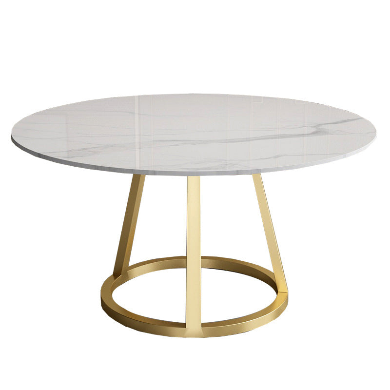 White Stone Top Dining Table Contemporary Dining Table with Pedestal Base Gold Without Chairs Clearhalo 'Dining Tables & Seating' 'Dining Tables' 'dining_table' 'furn' 'furn_dining_table' 'Furniture' 'furniture_dining_table' 'Kitchen & Dining Furniture' 'kitchen' 'kitchen_dining_table' 4954367