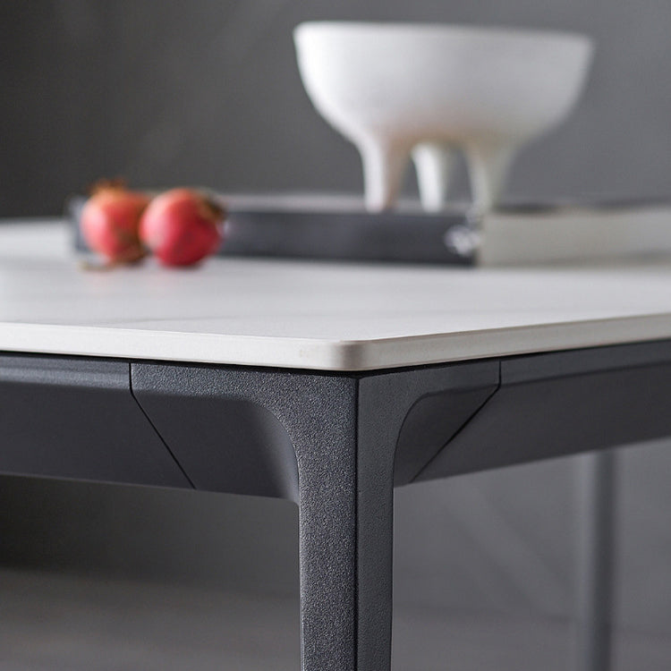 Stone Top Dining Table Contemporary Dining Table with 4 Black Legs Clearhalo 'Dining Tables & Seating' 'Dining Tables' 'dining_table' 'furn' 'furn_dining_table' 'Furniture' 'furniture_dining_table' 'Kitchen & Dining Furniture' 'kitchen' 'kitchen_dining_table' 4954380