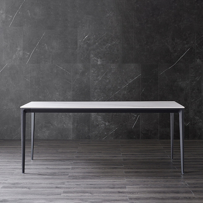 Stone Top Dining Table Contemporary Dining Table with 4 Black Legs Clearhalo 'Dining Tables & Seating' 'Dining Tables' 'dining_table' 'furn' 'furn_dining_table' 'Furniture' 'furniture_dining_table' 'Kitchen & Dining Furniture' 'kitchen' 'kitchen_dining_table' 4954384