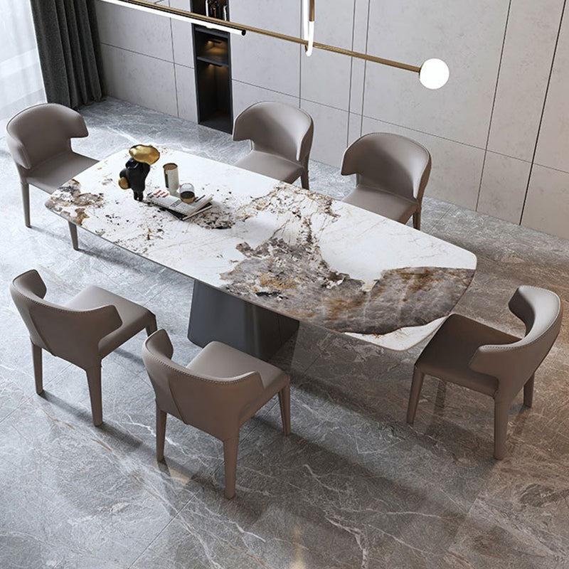 Rectangle Stone Dining Table Contemporary Dining Table with Pedestal Base Gray 63"L x 31.5"W x 29.5"H Without Chairs Clearhalo 'Dining Tables & Seating' 'Dining Tables' 'dining_table' 'furn' 'furn_dining_table' 'Furniture' 'furniture_dining_table' 'Kitchen & Dining Furniture' 'kitchen' 'kitchen_dining_table' 4954389