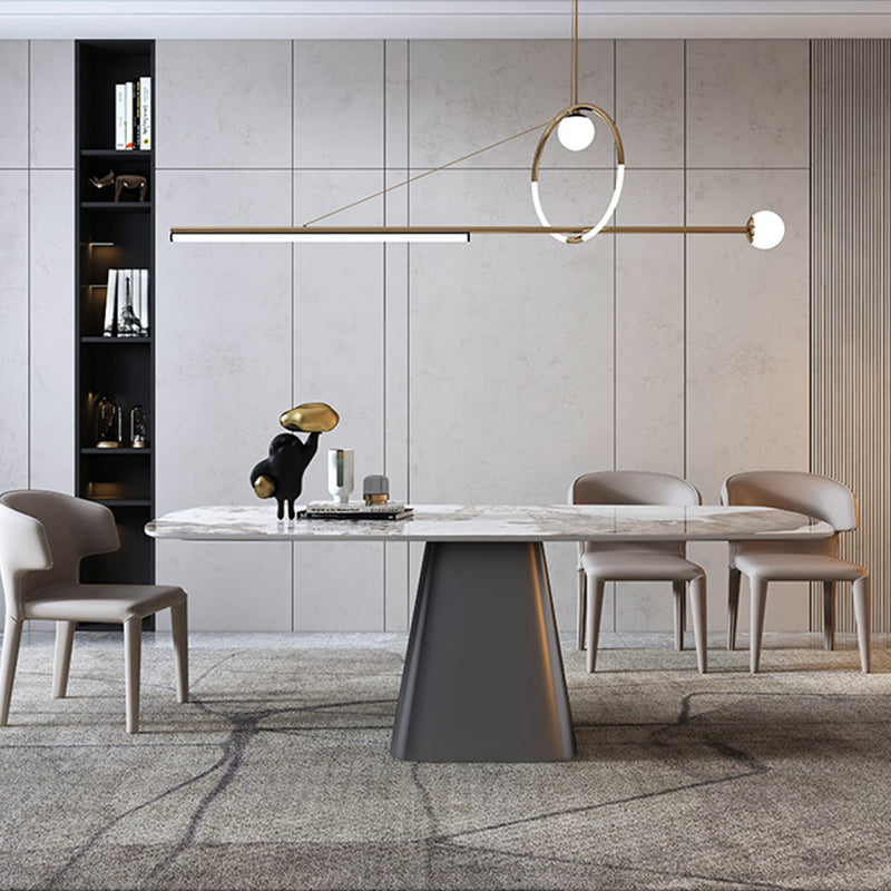 Rectangle Stone Dining Table Contemporary Dining Table with Pedestal Base Gray 70.9"L x 35.4"W x 29.5"H Without Chairs Clearhalo 'Dining Tables & Seating' 'Dining Tables' 'dining_table' 'furn' 'furn_dining_table' 'Furniture' 'furniture_dining_table' 'Kitchen & Dining Furniture' 'kitchen' 'kitchen_dining_table' 4954391