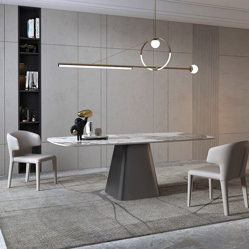 Rectangle Stone Dining Table Contemporary Dining Table with Pedestal Base Gray Without Chairs Clearhalo 'Dining Tables & Seating' 'Dining Tables' 'dining_table' 'furn' 'furn_dining_table' 'Furniture' 'furniture_dining_table' 'Kitchen & Dining Furniture' 'kitchen' 'kitchen_dining_table' 4954392