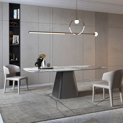 Rectangle Stone Dining Table Contemporary Dining Table with Pedestal Base Gray Without Chairs Clearhalo 'Dining Tables & Seating' 'Dining Tables' 'dining_table' 'furn' 'furn_dining_table' 'Furniture' 'furniture_dining_table' 'Kitchen & Dining Furniture' 'kitchen' 'kitchen_dining_table' 4954392