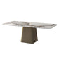 Rectangle Stone Dining Table Contemporary Dining Table with Pedestal Base Gold Without Chairs Clearhalo 'Dining Tables & Seating' 'Dining Tables' 'dining_table' 'furn' 'furn_dining_table' 'Furniture' 'furniture_dining_table' 'Kitchen & Dining Furniture' 'kitchen' 'kitchen_dining_table' 4954393