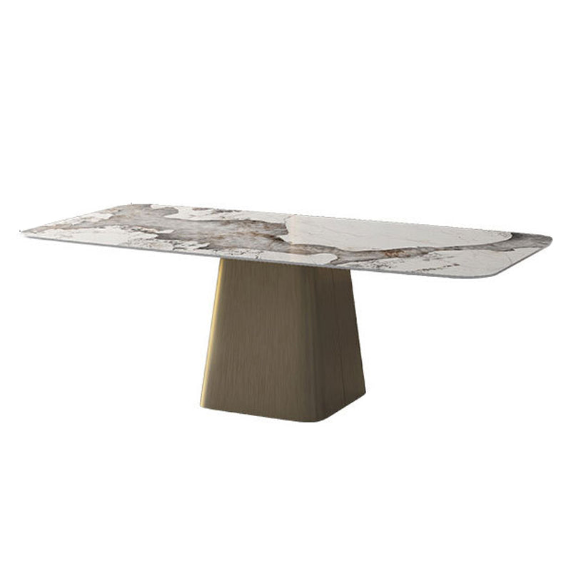 Rectangle Stone Dining Table Contemporary Dining Table with Pedestal Base Gold Without Chairs Clearhalo 'Dining Tables & Seating' 'Dining Tables' 'dining_table' 'furn' 'furn_dining_table' 'Furniture' 'furniture_dining_table' 'Kitchen & Dining Furniture' 'kitchen' 'kitchen_dining_table' 4954393