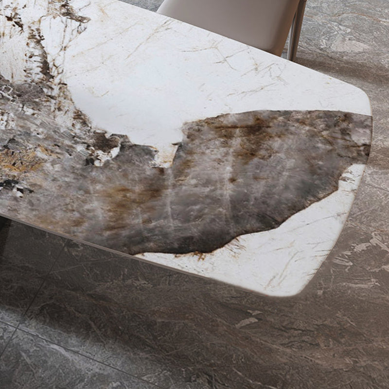 Rectangle Stone Dining Table Contemporary Dining Table with Pedestal Base Clearhalo 'Dining Tables & Seating' 'Dining Tables' 'dining_table' 'furn' 'furn_dining_table' 'Furniture' 'furniture_dining_table' 'Kitchen & Dining Furniture' 'kitchen' 'kitchen_dining_table' 4954395