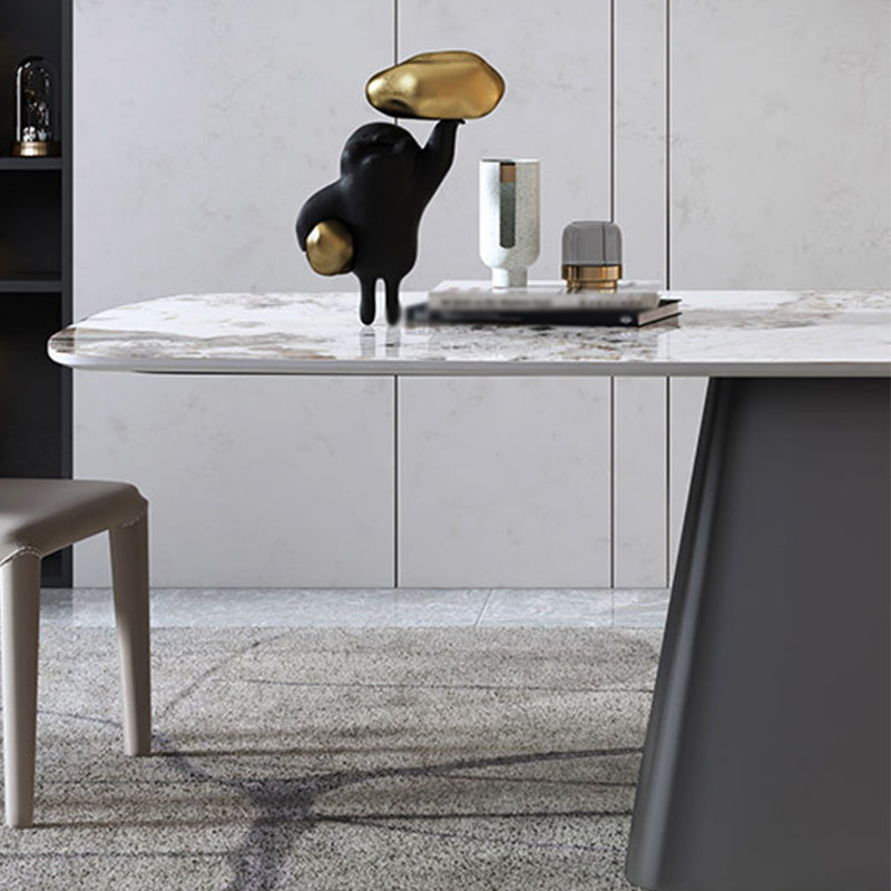 Rectangle Stone Dining Table Contemporary Dining Table with Pedestal Base Clearhalo 'Dining Tables & Seating' 'Dining Tables' 'dining_table' 'furn' 'furn_dining_table' 'Furniture' 'furniture_dining_table' 'Kitchen & Dining Furniture' 'kitchen' 'kitchen_dining_table' 4954396
