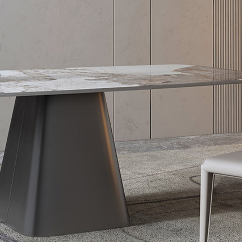 Rectangle Stone Dining Table Contemporary Dining Table with Pedestal Base Clearhalo 'Dining Tables & Seating' 'Dining Tables' 'dining_table' 'furn' 'furn_dining_table' 'Furniture' 'furniture_dining_table' 'Kitchen & Dining Furniture' 'kitchen' 'kitchen_dining_table' 4954397