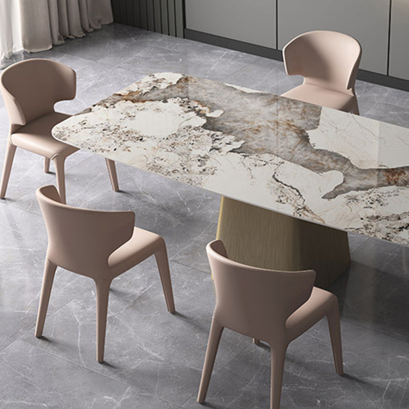 Rectangle Stone Dining Table Contemporary Dining Table with Pedestal Base Clearhalo 'Dining Tables & Seating' 'Dining Tables' 'dining_table' 'furn' 'furn_dining_table' 'Furniture' 'furniture_dining_table' 'Kitchen & Dining Furniture' 'kitchen' 'kitchen_dining_table' 4954399