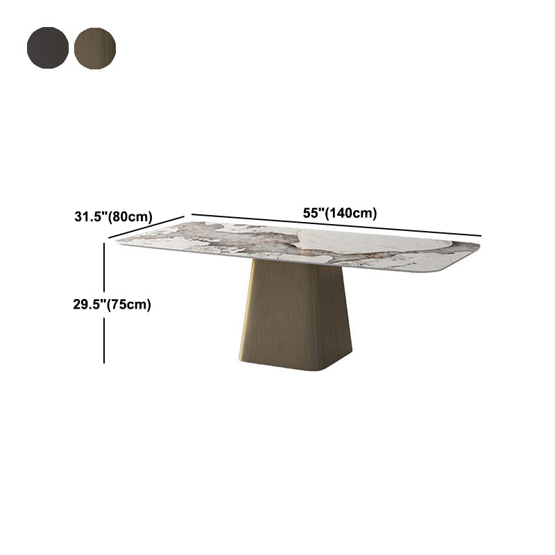 Rectangle Stone Dining Table Contemporary Dining Table with Pedestal Base Clearhalo 'Dining Tables & Seating' 'Dining Tables' 'dining_table' 'furn' 'furn_dining_table' 'Furniture' 'furniture_dining_table' 'Kitchen & Dining Furniture' 'kitchen' 'kitchen_dining_table' 4954401