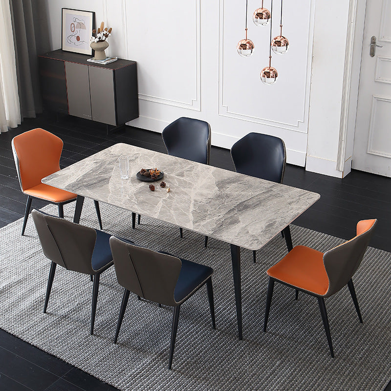 Stone Top Dining Table Rectangle Contemporary Dining Table with 4 Black Legs Grey Without Chairs Clearhalo 'Dining Tables & Seating' 'Dining Tables' 'dining_table' 'furn' 'furn_dining_table' 'Furniture' 'furniture_dining_table' 'Kitchen & Dining Furniture' 'kitchen' 'kitchen_dining_table' 4954408