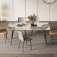 Stone Top Dining Table Rectangle Contemporary Dining Table with 4 Black Legs Pandora & Gold 70.9"L x 35.4"W x 29.5"H Without Chairs Clearhalo 'Dining Tables & Seating' 'Dining Tables' 'dining_table' 'furn' 'furn_dining_table' 'Furniture' 'furniture_dining_table' 'Kitchen & Dining Furniture' 'kitchen' 'kitchen_dining_table' 4954409
