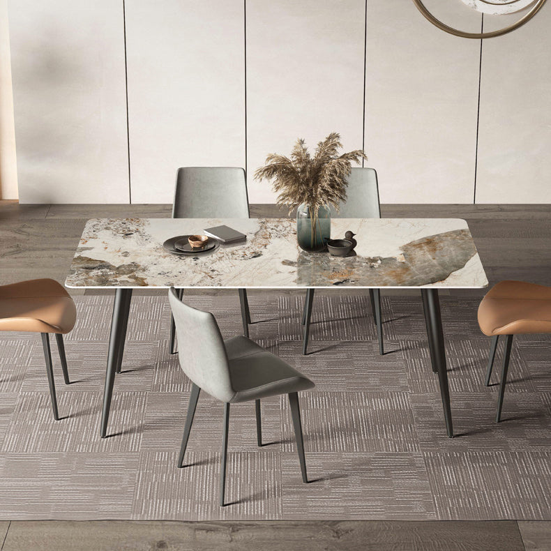Stone Top Dining Table Rectangle Contemporary Dining Table with 4 Black Legs Pandora & Gold 70.9"L x 35.4"W x 29.5"H Without Chairs Clearhalo 'Dining Tables & Seating' 'Dining Tables' 'dining_table' 'furn' 'furn_dining_table' 'Furniture' 'furniture_dining_table' 'Kitchen & Dining Furniture' 'kitchen' 'kitchen_dining_table' 4954409