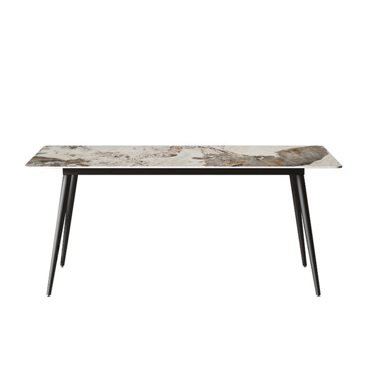 Stone Top Dining Table Rectangle Contemporary Dining Table with 4 Black Legs Pandora & Gold 51.2"L x 27.6"W x 29.5"H Without Chairs Clearhalo 'Dining Tables & Seating' 'Dining Tables' 'dining_table' 'furn' 'furn_dining_table' 'Furniture' 'furniture_dining_table' 'Kitchen & Dining Furniture' 'kitchen' 'kitchen_dining_table' 4954410