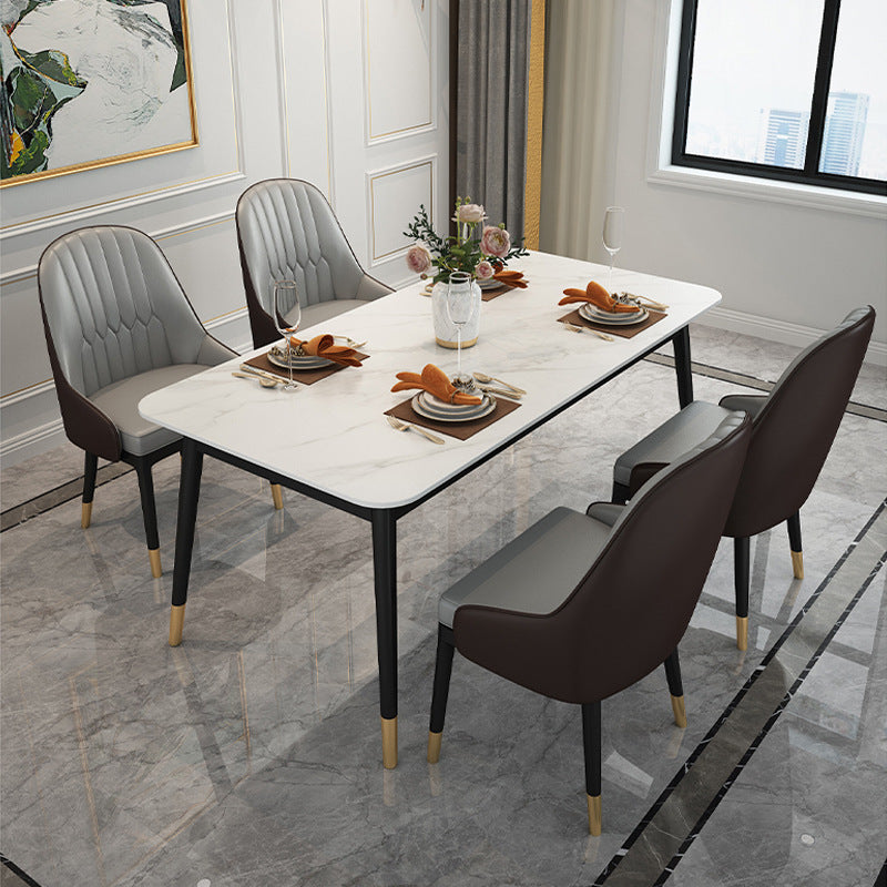 Stone Top Dining Table Contemporary Rectangle Table with 4 Black Legs White 70.9"L x 35.4"W x 29.5"H Without Chairs Clearhalo 'Dining Tables & Seating' 'Dining Tables' 'dining_table' 'furn' 'furn_dining_table' 'Furniture' 'furniture_dining_table' 'Kitchen & Dining Furniture' 'kitchen' 'kitchen_dining_table' 4954420