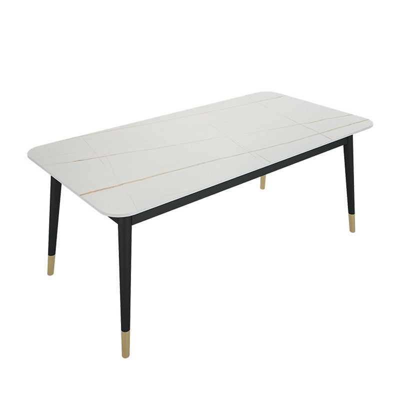 Stone Top Dining Table Contemporary Rectangle Table with 4 Black Legs White Without Chairs Clearhalo 'Dining Tables & Seating' 'Dining Tables' 'dining_table' 'furn' 'furn_dining_table' 'Furniture' 'furniture_dining_table' 'Kitchen & Dining Furniture' 'kitchen' 'kitchen_dining_table' 4954423