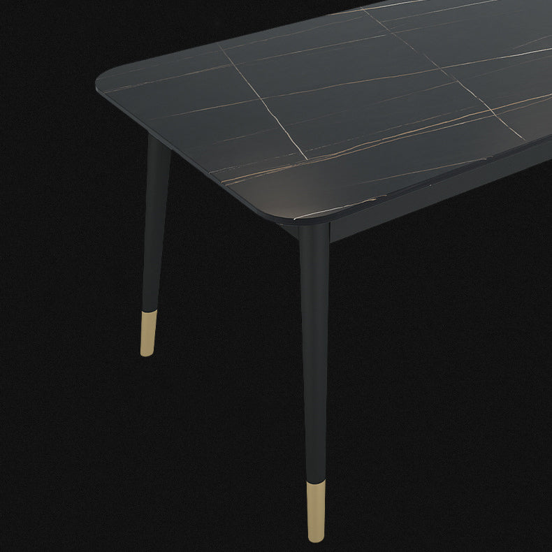 Stone Top Dining Table Contemporary Rectangle Table with 4 Black Legs Clearhalo 'Dining Tables & Seating' 'Dining Tables' 'dining_table' 'furn' 'furn_dining_table' 'Furniture' 'furniture_dining_table' 'Kitchen & Dining Furniture' 'kitchen' 'kitchen_dining_table' 4954424