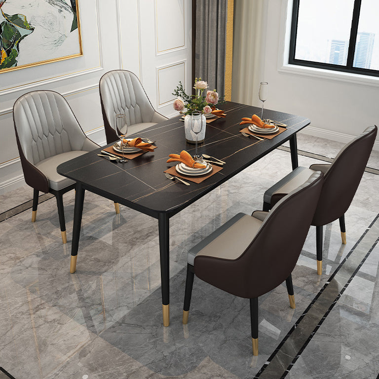 Stone Top Dining Table Contemporary Rectangle Table with 4 Black Legs Clearhalo 'Dining Tables & Seating' 'Dining Tables' 'dining_table' 'furn' 'furn_dining_table' 'Furniture' 'furniture_dining_table' 'Kitchen & Dining Furniture' 'kitchen' 'kitchen_dining_table' 4954425