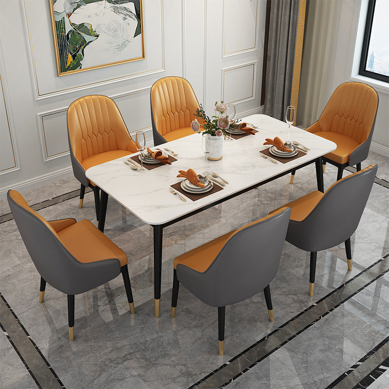Stone Top Dining Table Contemporary Rectangle Table with 4 Black Legs Clearhalo 'Dining Tables & Seating' 'Dining Tables' 'dining_table' 'furn' 'furn_dining_table' 'Furniture' 'furniture_dining_table' 'Kitchen & Dining Furniture' 'kitchen' 'kitchen_dining_table' 4954426