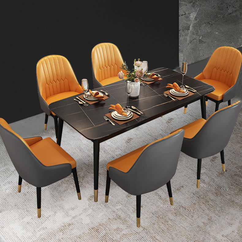 Stone Top Dining Table Contemporary Rectangle Table with 4 Black Legs Clearhalo 'Dining Tables & Seating' 'Dining Tables' 'dining_table' 'furn' 'furn_dining_table' 'Furniture' 'furniture_dining_table' 'Kitchen & Dining Furniture' 'kitchen' 'kitchen_dining_table' 4954427