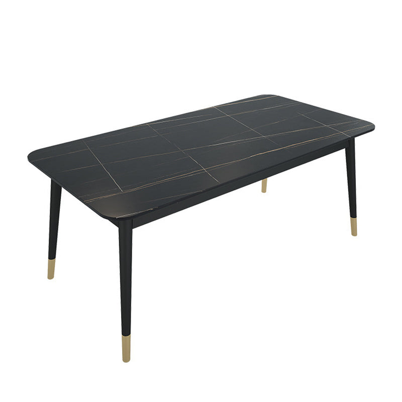 Stone Top Dining Table Contemporary Rectangle Table with 4 Black Legs Black 47.2"L x 23.6"W x 29.5"H Without Chairs Clearhalo 'Dining Tables & Seating' 'Dining Tables' 'dining_table' 'furn' 'furn_dining_table' 'Furniture' 'furniture_dining_table' 'Kitchen & Dining Furniture' 'kitchen' 'kitchen_dining_table' 4954428