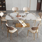 Stone Top Dining Table Traditional Luxury Rectangle Dining Table with Pedestal Base Gold Without Chairs Clearhalo 'Dining Tables & Seating' 'Dining Tables' 'dining_table' 'furn' 'furn_dining_table' 'Furniture' 'furniture_dining_table' 'Kitchen & Dining Furniture' 'kitchen' 'kitchen_dining_table' 4954433
