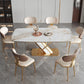 Stone Top Dining Table Traditional Luxury Rectangle Dining Table with Pedestal Base White 55.1"L x 31.5"W x 29.5"H Without Chairs Clearhalo 'Dining Tables & Seating' 'Dining Tables' 'dining_table' 'furn' 'furn_dining_table' 'Furniture' 'furniture_dining_table' 'Kitchen & Dining Furniture' 'kitchen' 'kitchen_dining_table' 4954434