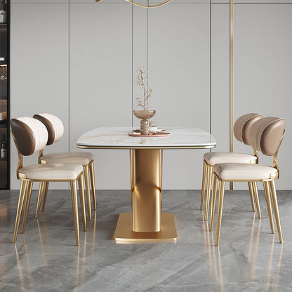 Stone Top Dining Table Traditional Luxury Rectangle Dining Table with Pedestal Base White Without Chairs Clearhalo 'Dining Tables & Seating' 'Dining Tables' 'dining_table' 'furn' 'furn_dining_table' 'Furniture' 'furniture_dining_table' 'Kitchen & Dining Furniture' 'kitchen' 'kitchen_dining_table' 4954436