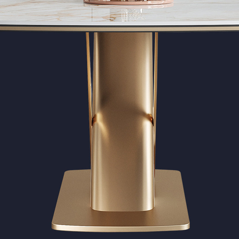 Stone Top Dining Table Traditional Luxury Rectangle Dining Table with Pedestal Base Clearhalo 'Dining Tables & Seating' 'Dining Tables' 'dining_table' 'furn' 'furn_dining_table' 'Furniture' 'furniture_dining_table' 'Kitchen & Dining Furniture' 'kitchen' 'kitchen_dining_table' 4954438