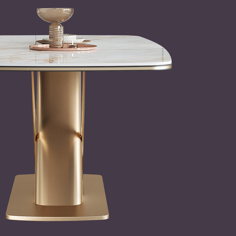 Stone Top Dining Table Traditional Luxury Rectangle Dining Table with Pedestal Base Clearhalo 'Dining Tables & Seating' 'Dining Tables' 'dining_table' 'furn' 'furn_dining_table' 'Furniture' 'furniture_dining_table' 'Kitchen & Dining Furniture' 'kitchen' 'kitchen_dining_table' 4954440