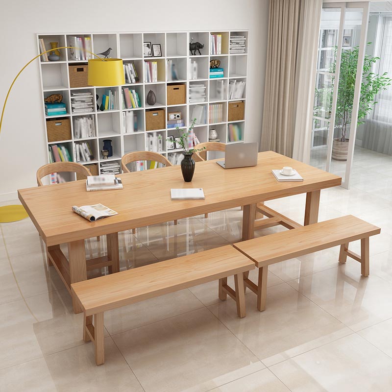 Contemporary Natural Wood Table Pine Rectangle Dining Table with Double Pedestal Without Chairs Clearhalo 'Dining Tables & Seating' 'Dining Tables' 'dining_table' 'furn' 'furn_dining_table' 'Furniture' 'furniture_dining_table' 'Kitchen & Dining Furniture' 'kitchen' 'kitchen_dining_table' 4954467