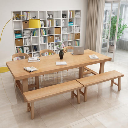 Contemporary Natural Wood Table Pine Rectangle Dining Table with Double Pedestal Without Chairs Clearhalo 'Dining Tables & Seating' 'Dining Tables' 'dining_table' 'furn' 'furn_dining_table' 'Furniture' 'furniture_dining_table' 'Kitchen & Dining Furniture' 'kitchen' 'kitchen_dining_table' 4954467