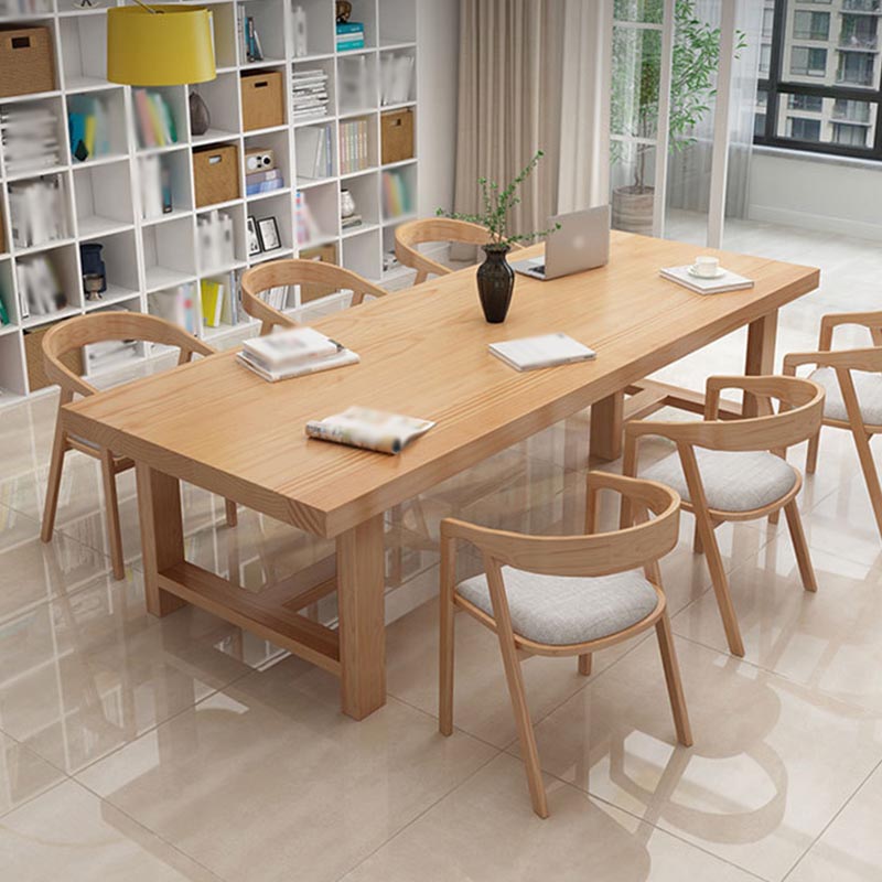 Contemporary Natural Wood Table Pine Rectangle Dining Table with Double Pedestal Clearhalo 'Dining Tables & Seating' 'Dining Tables' 'dining_table' 'furn' 'furn_dining_table' 'Furniture' 'furniture_dining_table' 'Kitchen & Dining Furniture' 'kitchen' 'kitchen_dining_table' 4954476