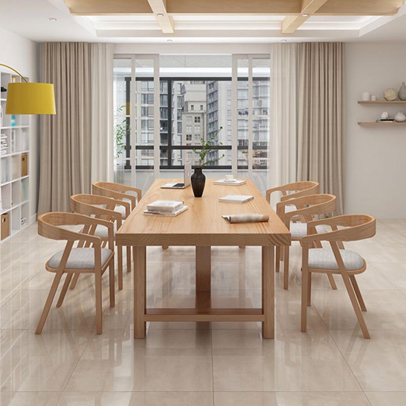 Contemporary Natural Wood Table Pine Rectangle Dining Table with Double Pedestal Clearhalo 'Dining Tables & Seating' 'Dining Tables' 'dining_table' 'furn' 'furn_dining_table' 'Furniture' 'furniture_dining_table' 'Kitchen & Dining Furniture' 'kitchen' 'kitchen_dining_table' 4954477