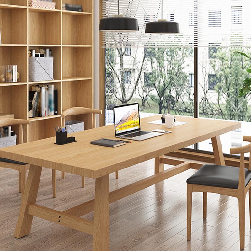 Contemporary Natural Wood Table Pine Rectangle Dining Table with Trestle Without Chairs Clearhalo 'Dining Tables & Seating' 'Dining Tables' 'dining_table' 'furn' 'furn_dining_table' 'Furniture' 'furniture_dining_table' 'Kitchen & Dining Furniture' 'kitchen' 'kitchen_dining_table' 4954487
