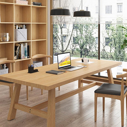 Contemporary Natural Wood Table Pine Rectangle Dining Table with Trestle Without Chairs Clearhalo 'Dining Tables & Seating' 'Dining Tables' 'dining_table' 'furn' 'furn_dining_table' 'Furniture' 'furniture_dining_table' 'Kitchen & Dining Furniture' 'kitchen' 'kitchen_dining_table' 4954487