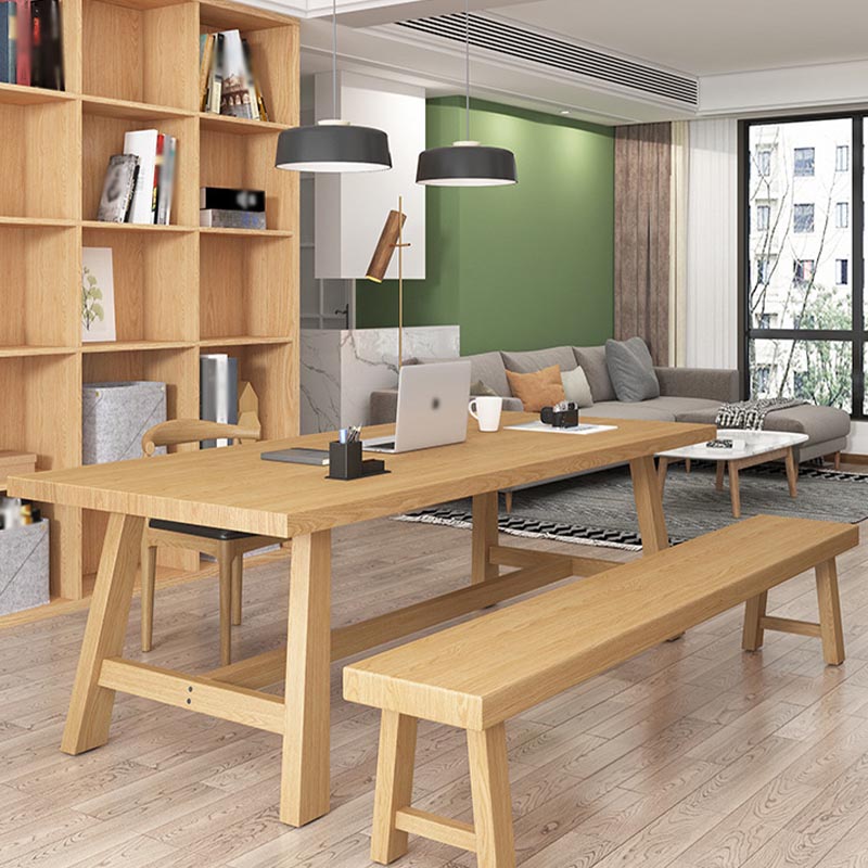 Contemporary Natural Wood Table Pine Rectangle Dining Table with Trestle 63"L x 27.6"W x 29.5"H Without Chairs Clearhalo 'Dining Tables & Seating' 'Dining Tables' 'dining_table' 'furn' 'furn_dining_table' 'Furniture' 'furniture_dining_table' 'Kitchen & Dining Furniture' 'kitchen' 'kitchen_dining_table' 4954488