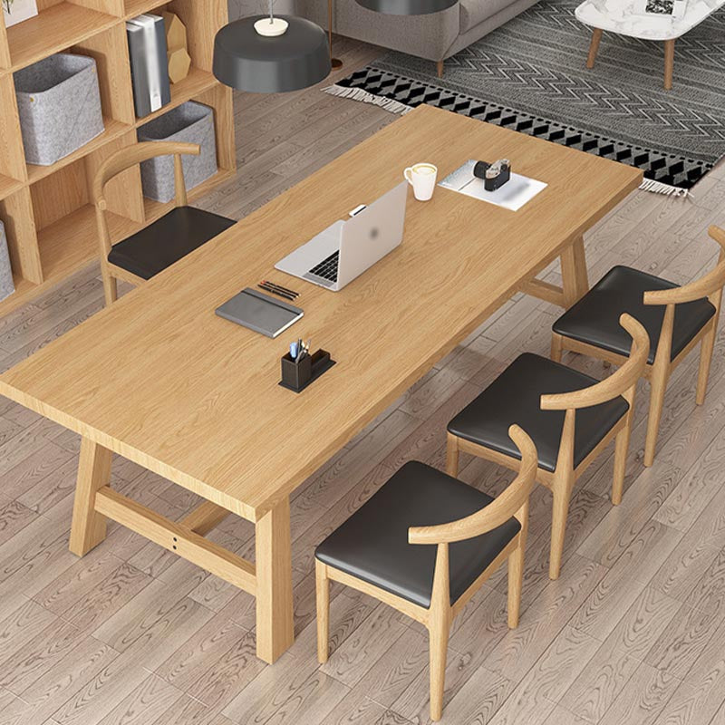 Contemporary Natural Wood Table Pine Rectangle Dining Table with Trestle 78.7"L x 31.5"W x 29.5"H Without Chairs Clearhalo 'Dining Tables & Seating' 'Dining Tables' 'dining_table' 'furn' 'furn_dining_table' 'Furniture' 'furniture_dining_table' 'Kitchen & Dining Furniture' 'kitchen' 'kitchen_dining_table' 4954490
