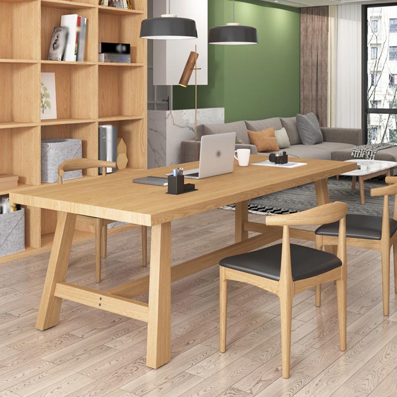Contemporary Natural Wood Table Pine Rectangle Dining Table with Trestle Clearhalo 'Dining Tables & Seating' 'Dining Tables' 'dining_table' 'furn' 'furn_dining_table' 'Furniture' 'furniture_dining_table' 'Kitchen & Dining Furniture' 'kitchen' 'kitchen_dining_table' 4954497