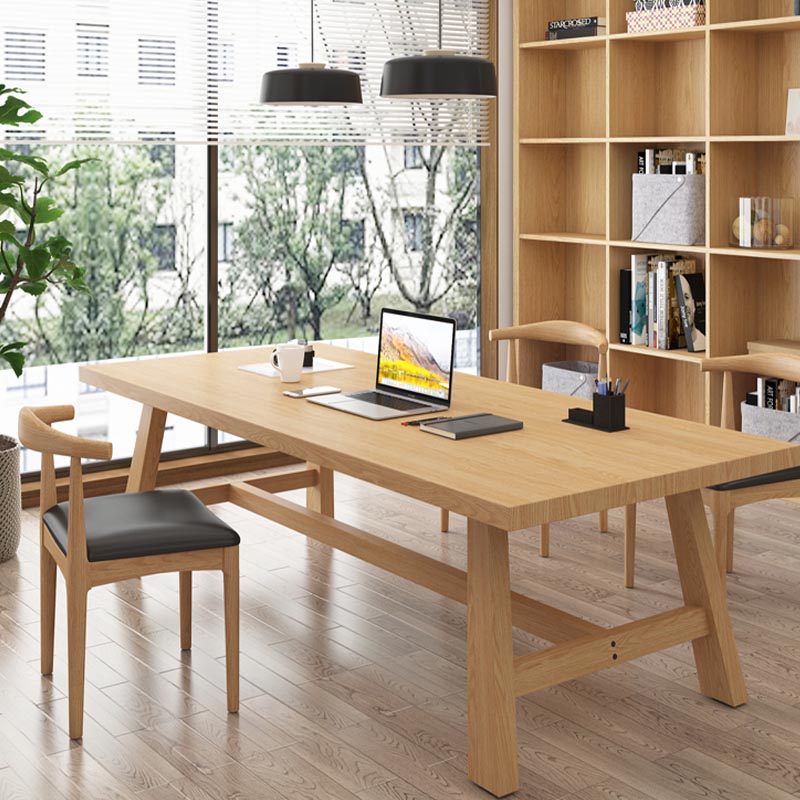 Contemporary Natural Wood Table Pine Rectangle Dining Table with Trestle Clearhalo 'Dining Tables & Seating' 'Dining Tables' 'dining_table' 'furn' 'furn_dining_table' 'Furniture' 'furniture_dining_table' 'Kitchen & Dining Furniture' 'kitchen' 'kitchen_dining_table' 4954498