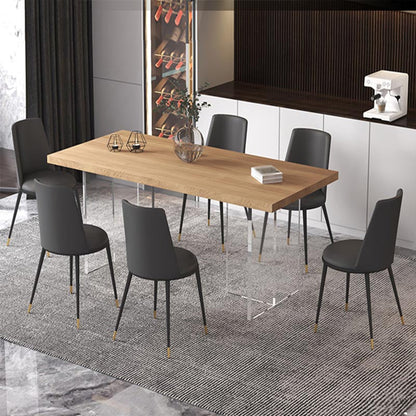 Contemporary Natural Wood Table Home Rectangle Dining Table with Double Pedestal Without Chairs Clearhalo 'Dining Tables & Seating' 'Dining Tables' 'dining_table' 'furn' 'furn_dining_table' 'Furniture' 'furniture_dining_table' 'Kitchen & Dining Furniture' 'kitchen' 'kitchen_dining_table' 4954533